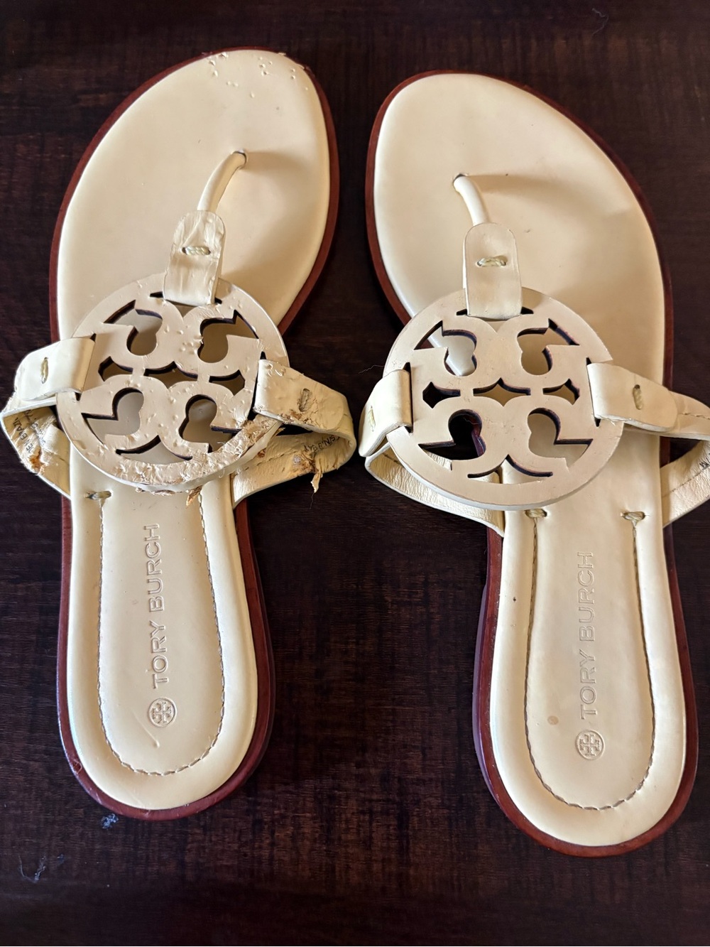 Tory Burch Ivory Logo Thong Sandals